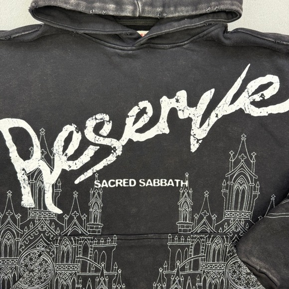 RESERVE Hoodie Mens Medium Sacred Sabbath Graphic Oversized Black Religious Art - Picture 8 of 15
